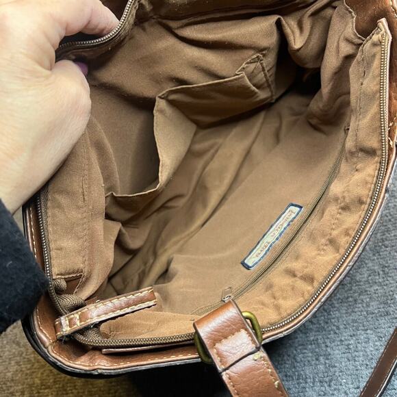 Jamaica Bay Shoulder Bag Womens Khaki Brown Canvas Embroidered Floral Lined Boho - Picture 7 of 12